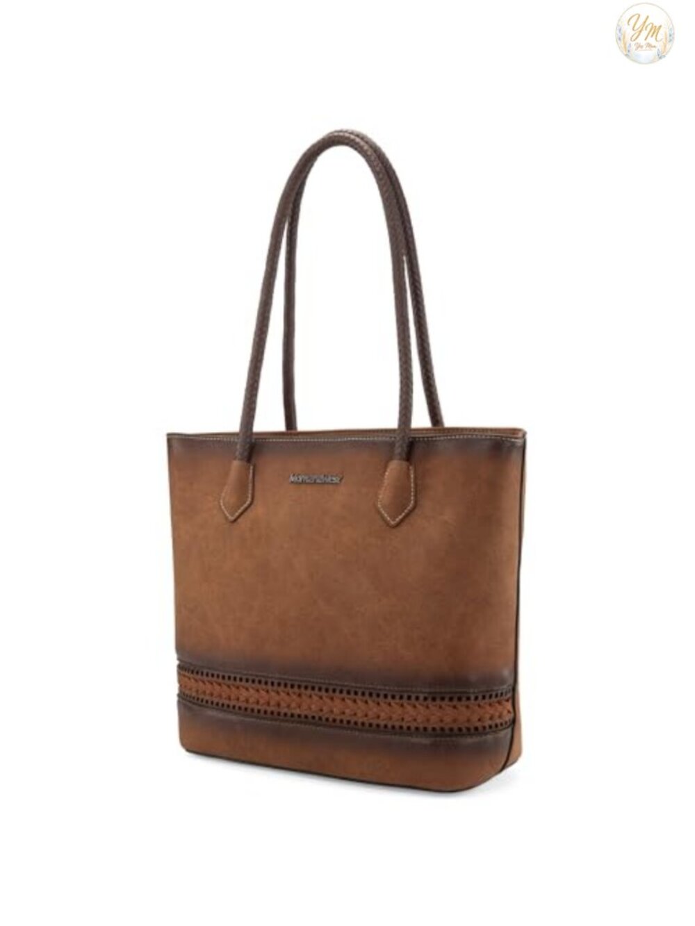 Vegan Leather Woven Tote Bag with Back Zipper Pocket Spacious Shoulder Purse
